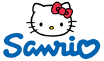 sanrio logo with blue text and hello kitty character