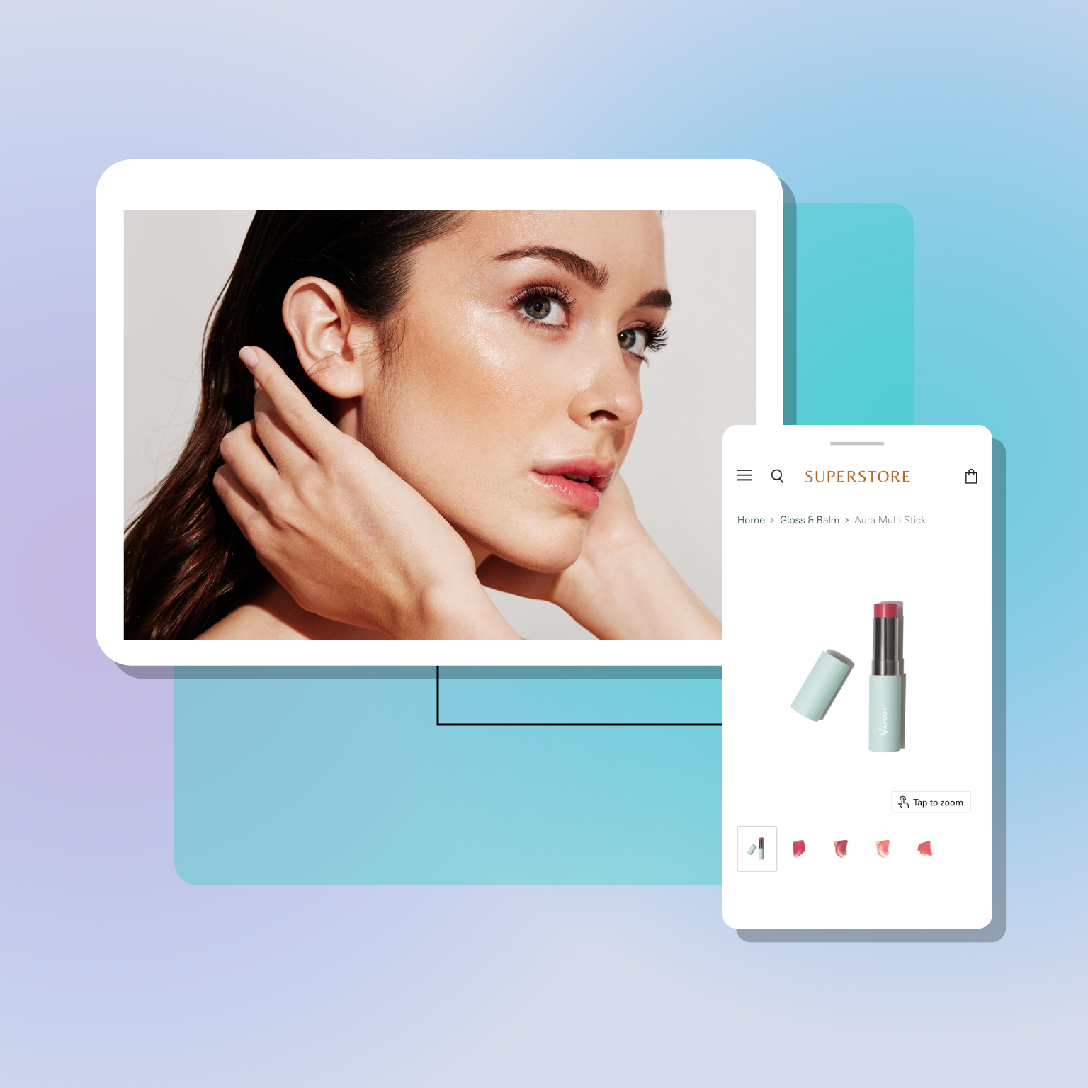 superstore beauty graphic with mobile display focus
