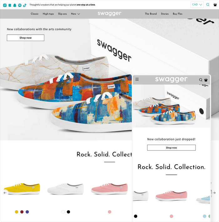flex shopify theme swagger theme style home page shown desktop and mobile devices