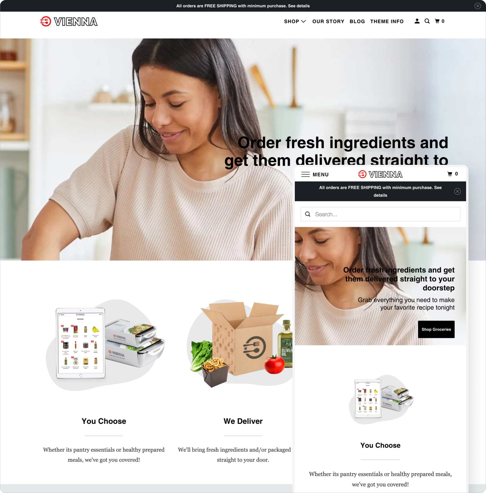 parallax shopify theme vienna theme style home page shown desktop and mobile devices