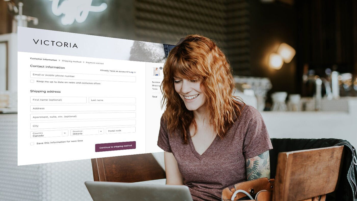 woman viewing a checkout page on an online Shopfiy store.