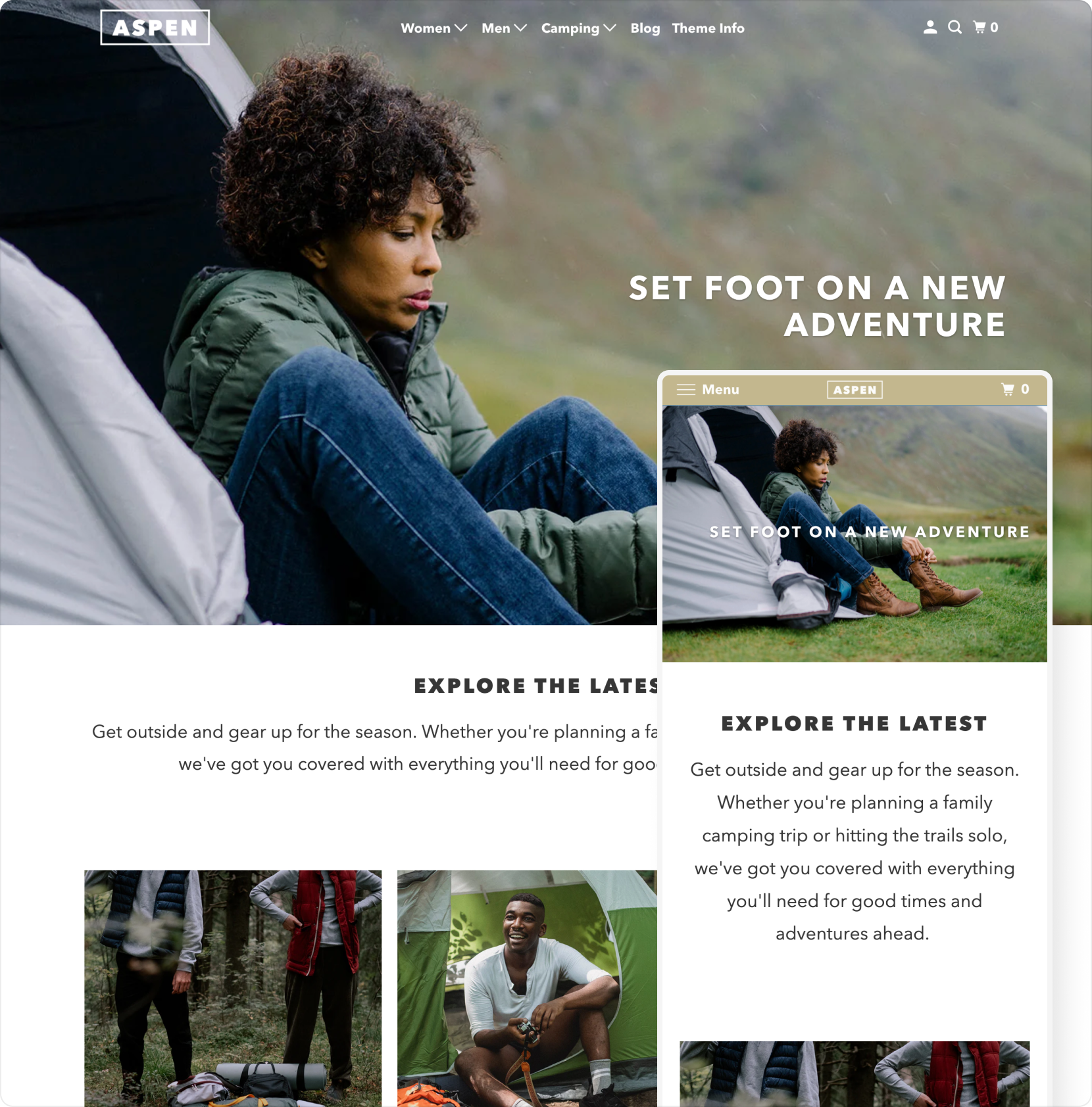 parallax shopify theme aspen theme style home page shown desktop and mobile devices