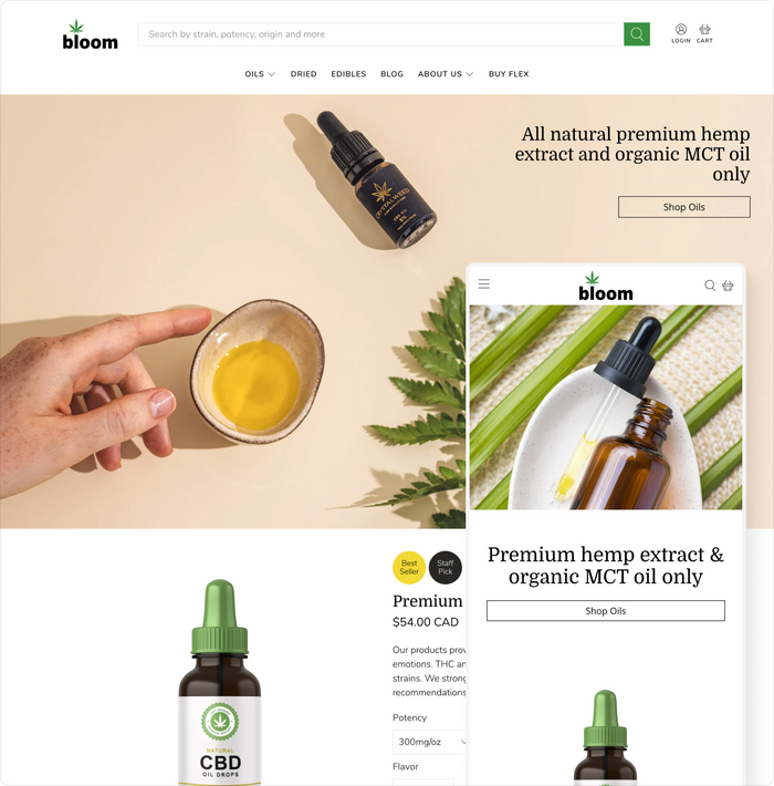 flex shopify theme bloom theme style home page shown desktop and mobile devices