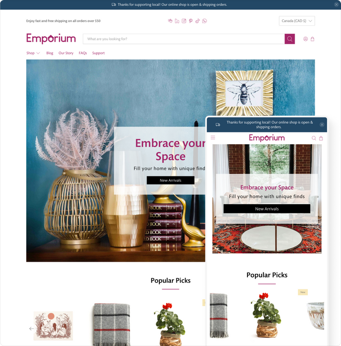 flex shopify theme emporium theme style home page shown desktop and mobile devices