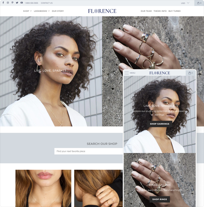 turbo shopify theme florence theme style home page shown desktop and mobile devices