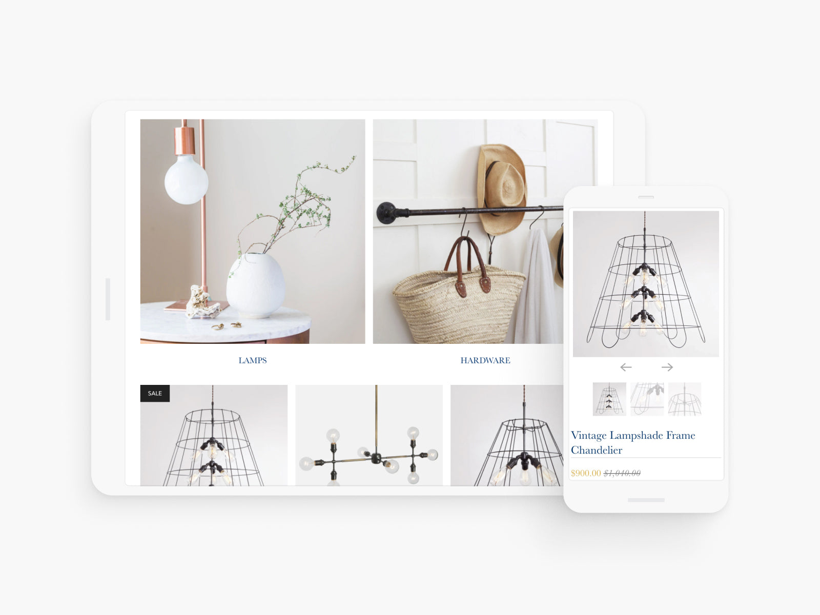 lamp products displayed on desktop and mobile devices