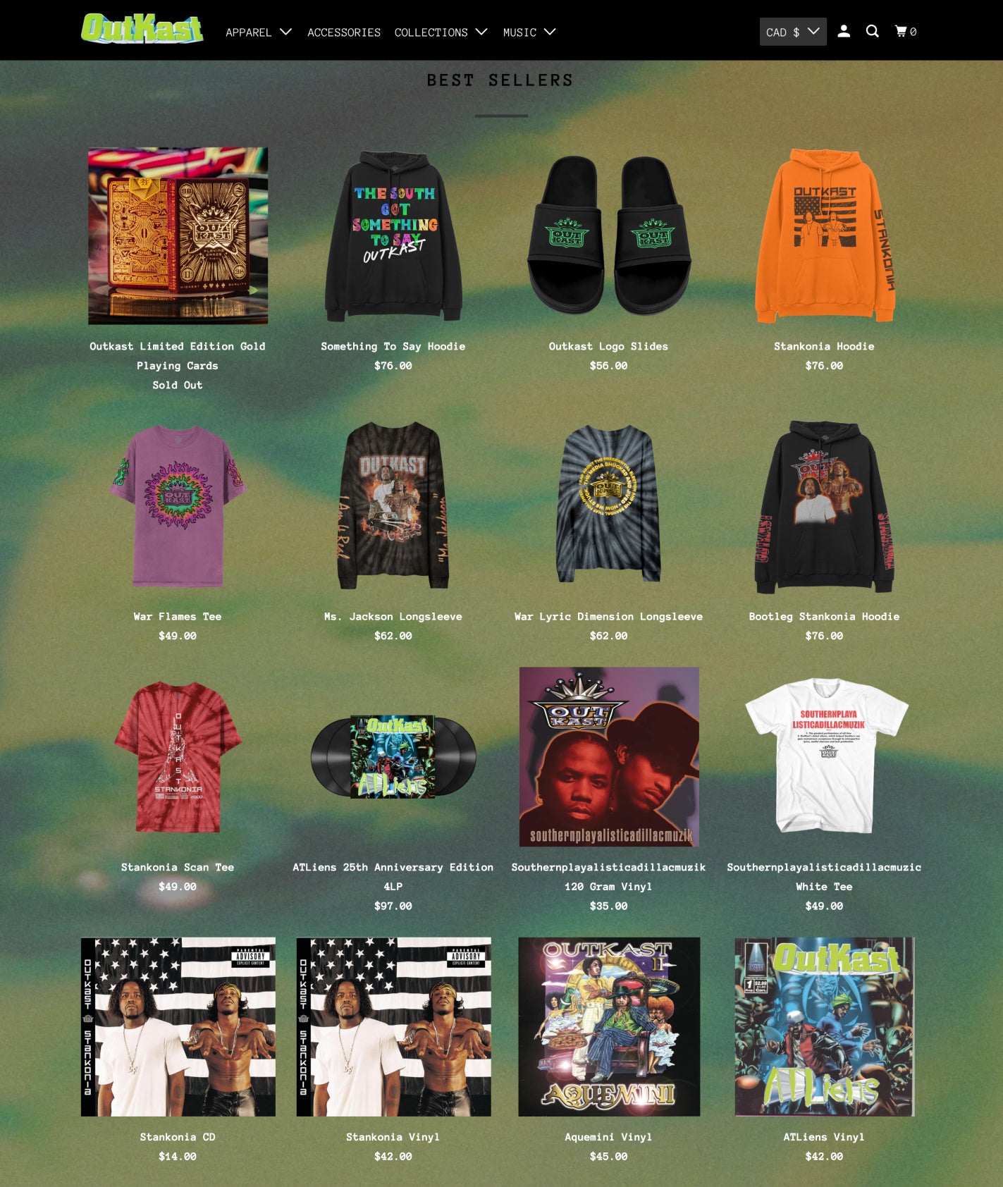 parallax shopify theme used by outkast merch shop