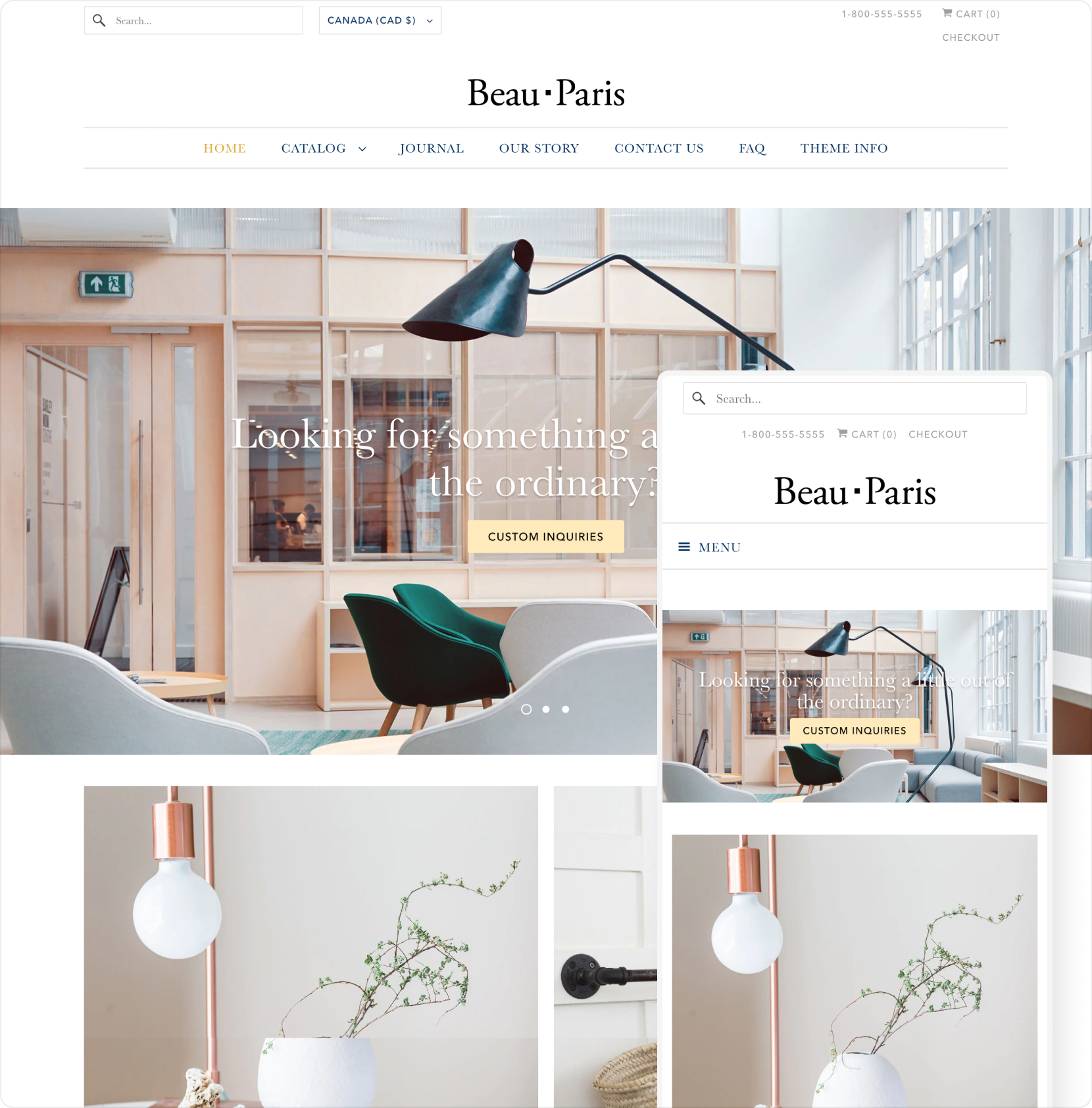 responsive shopify theme paris theme style home page shown desktop and mobile devices