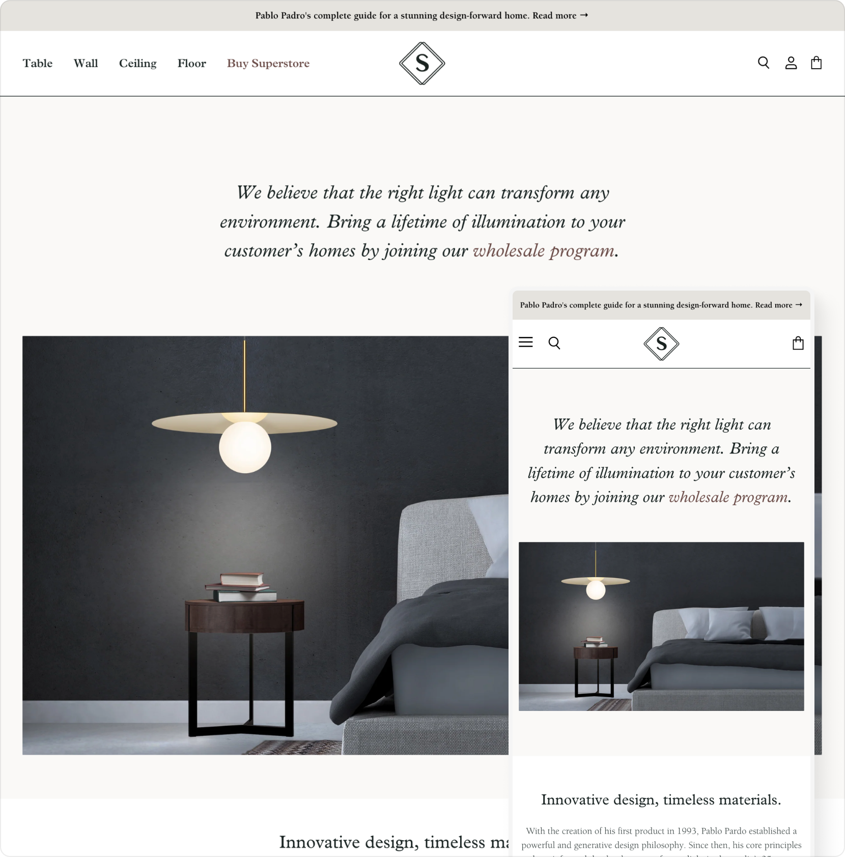 superstore shopify theme interior theme style home page shown desktop and mobile devices