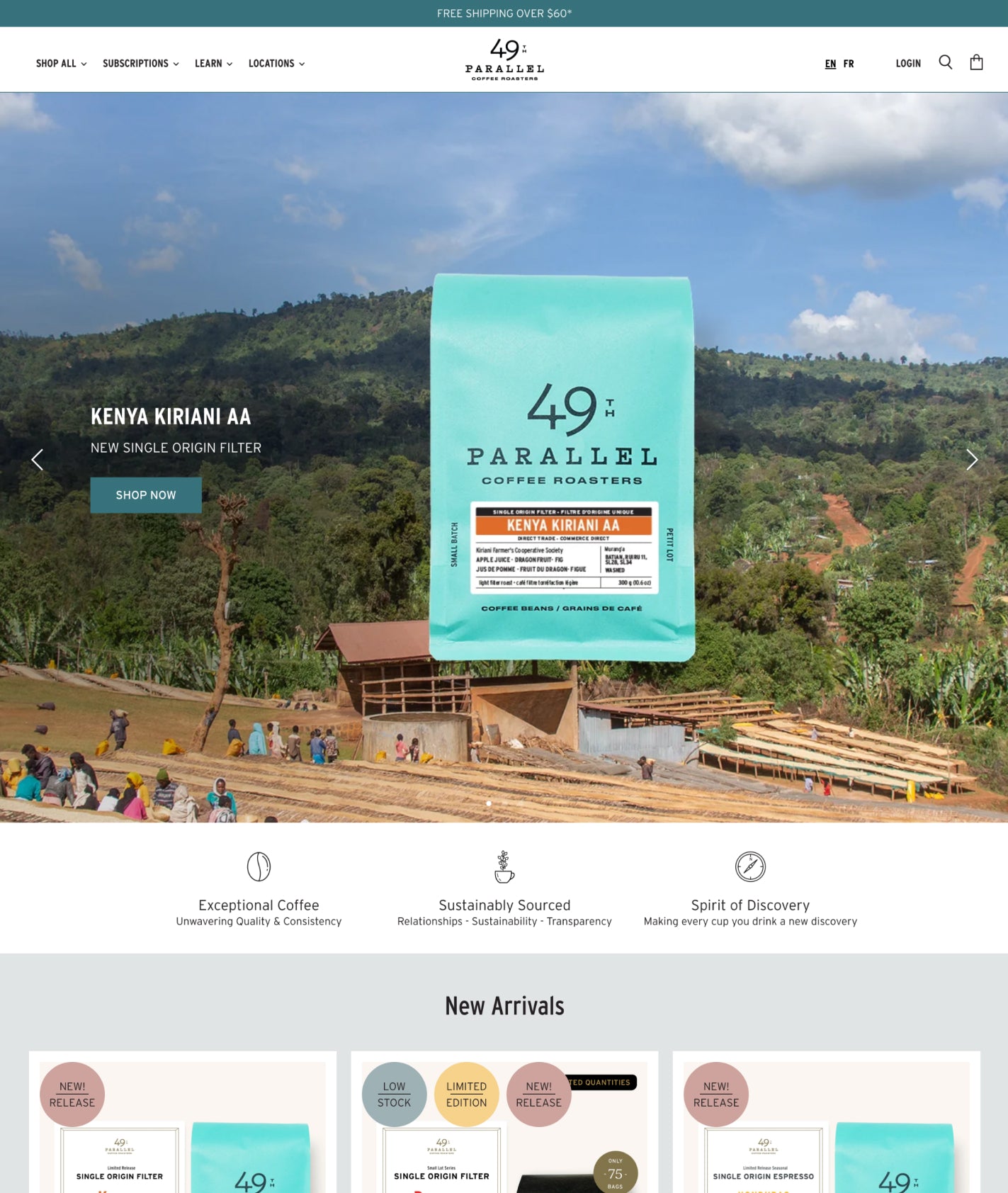 superstore shopify theme used by 49th parallel coffee store