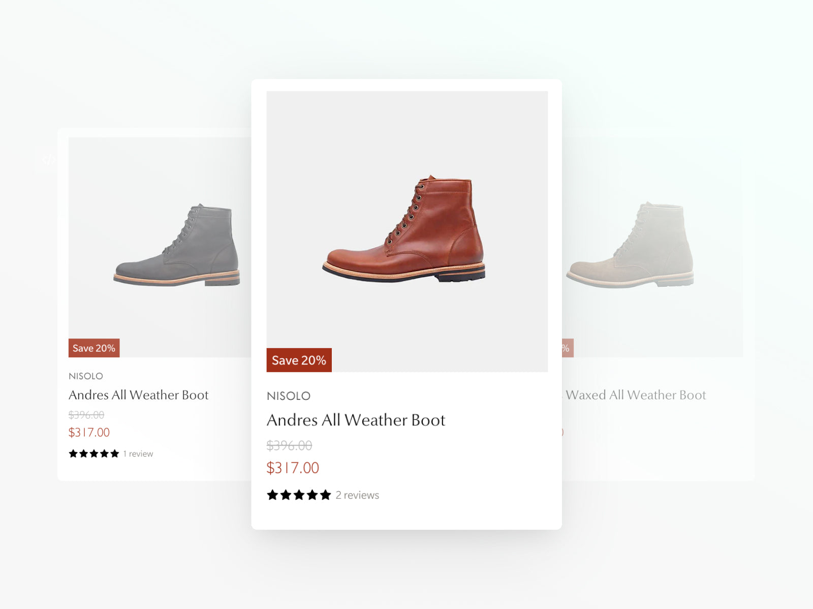 3 product card screenshots of Superstore Shopify theme by Out of the Sandbox. 