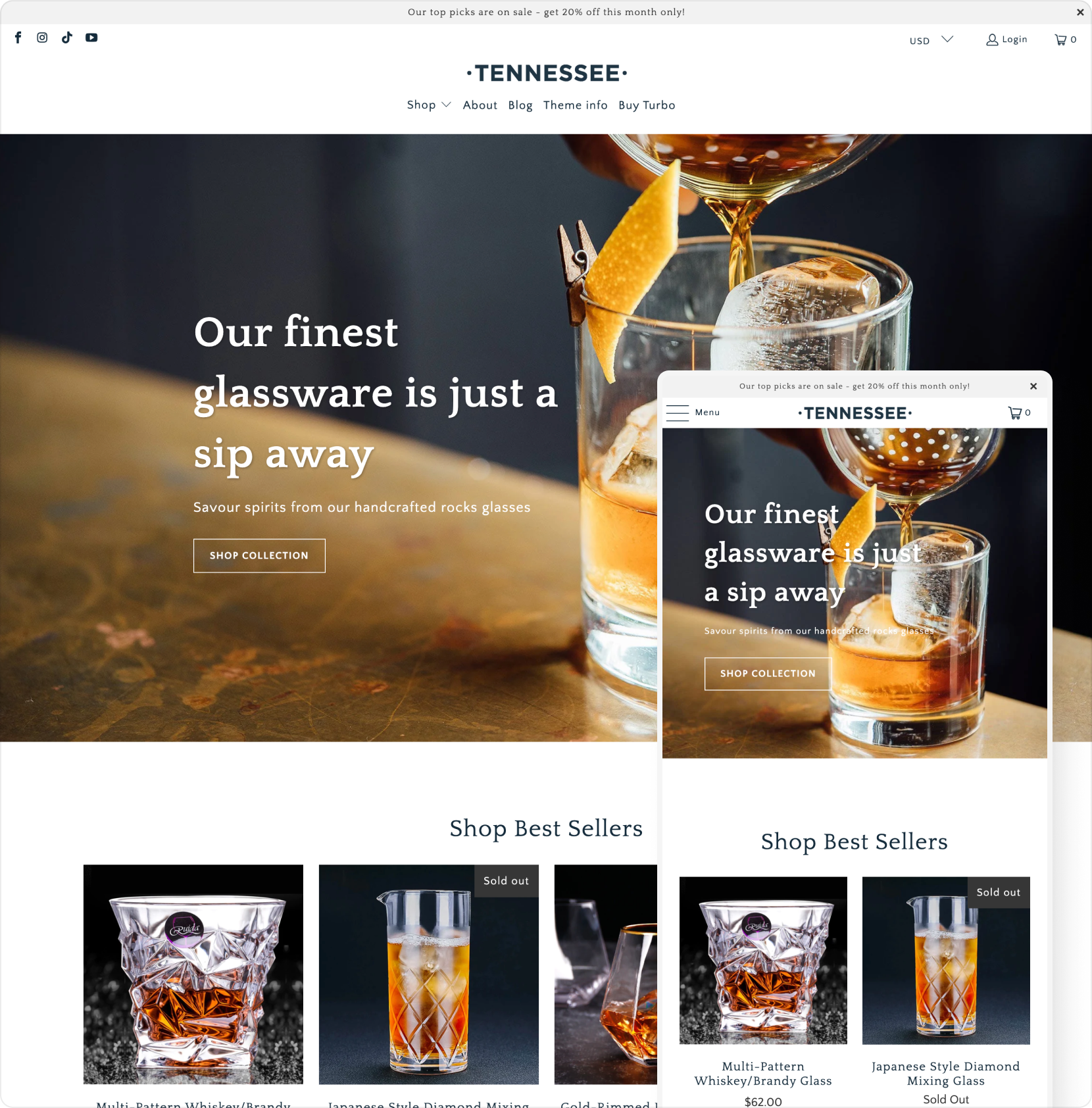 turbo shopify theme tennessee theme style home page shown desktop and mobile devices